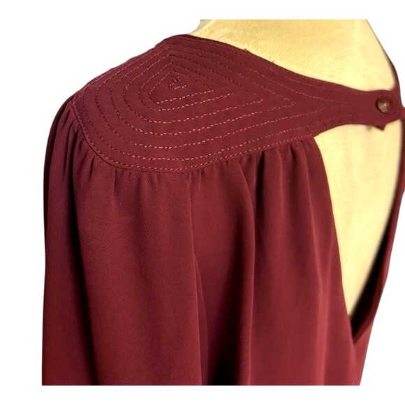 Cache Burgundy Wrap V Neck Back Long Sleeves Elastic Waist Mini Dress Sz S - Picture 8 of 12
